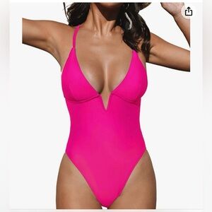 🌴V neck hot pink swimsuit